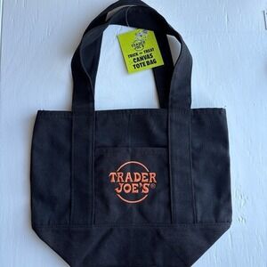 Trader Joe's Trick or Treat Canvas Tote Bag Black Orange Logo Halloween